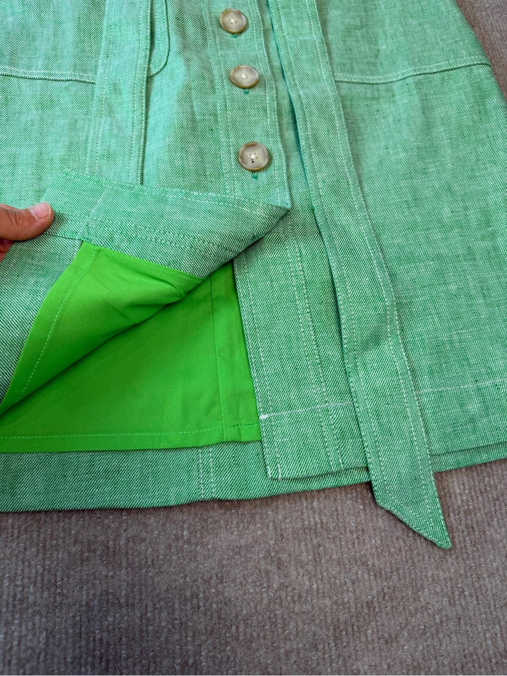 J. Crew Mint Green Linen Blend Button-Front Utility Style Pockets Safari Skirt - Picture 5 of 10